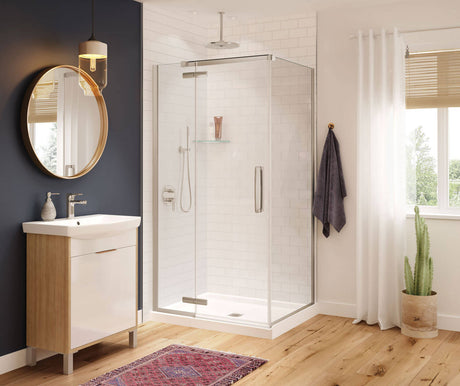 MAAX 137302-900-305-000 Hana Rectangular 42 x 34 x 75 in. 8mm Pivot Shower Door for Corner Installation with Clear glass in Brushed Nickel