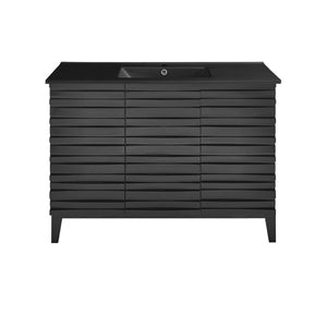 Cascade 48 in. Black Oak Bathroom Vanity With Black Ceramic Sink Top