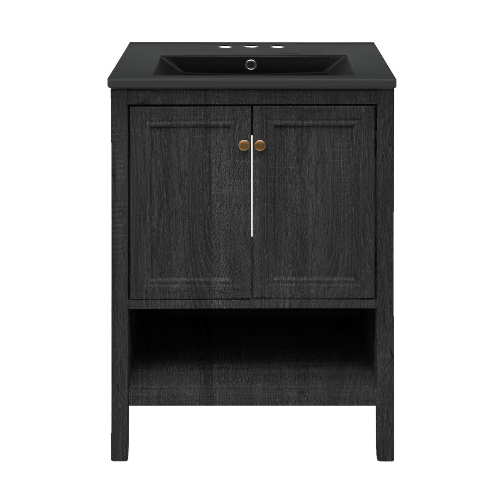 Château 24" Freestanding Bathroom Vanity in Black Oak with Black 3-Hole Centerset Sink Top