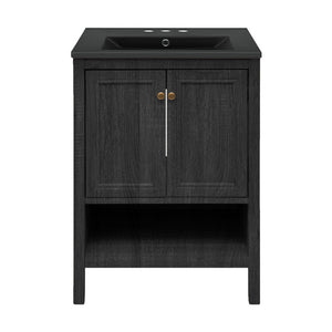Château 24" Freestanding Bathroom Vanity in Black Oak with Black 3-Hole Centerset Sink Top