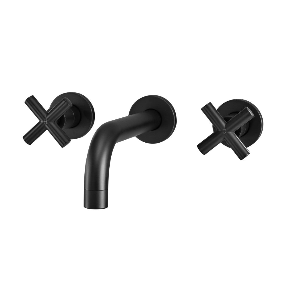 Ivy Double-Cross Handle Valve, Wall-Mount, Bathroom Faucet in Matte Black