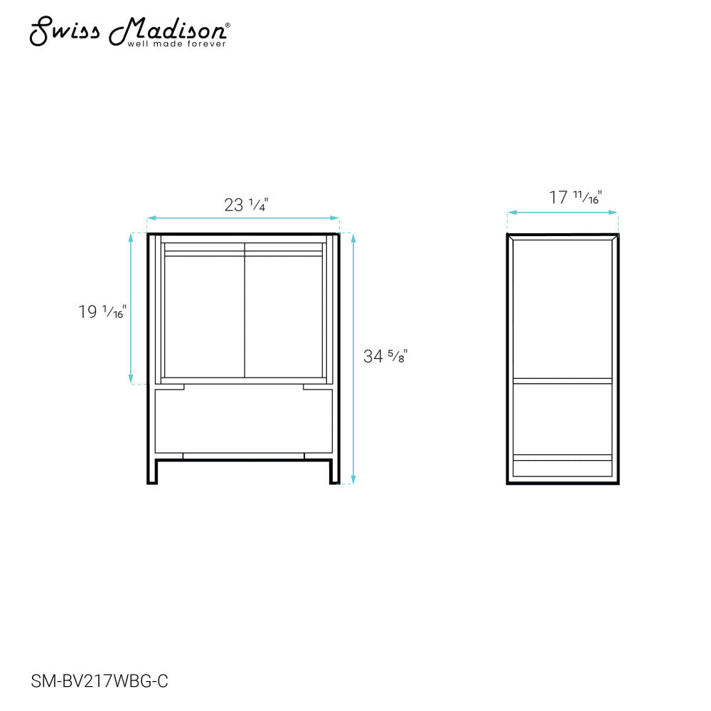 Marseille 24 Bathroom Vanity in White and Brushed Gold Cabinet Only (SM-BV217WBG)