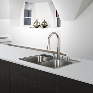 DAX Stainless Steel 50/ 50 Double Bowl Top Mount Kitchen Sink, Brushed Stainless Steel DAX-OM-3322