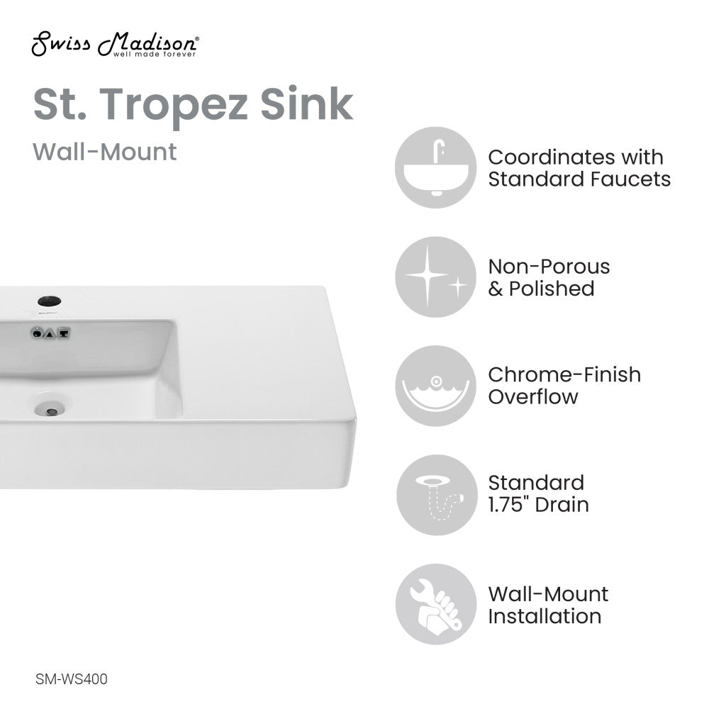 St. Tropez 30" Left Side Faucet Wall-Mount Bathroom Sink