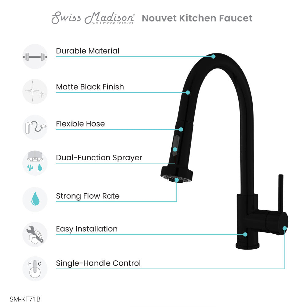 Nouvet Single Handle, Pull-Down Kitchen Faucet in Matte Black