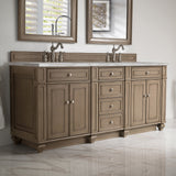 Bristol 72" Double Vanity, Whitewashed Walnut w/ 3 CM Victorian Silver Silestone Top w/FreePower Wireless Charger