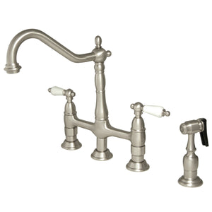 Kingston Brass KS1278PLBS Heritage Bridge Kitchen Faucet with Brass Sprayer, Brushed Nickel