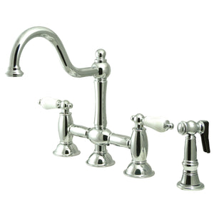 Kingston Brass KS3791PLBS Restoration Bridge Kitchen Faucet with Brass Sprayer, Polished Chrome