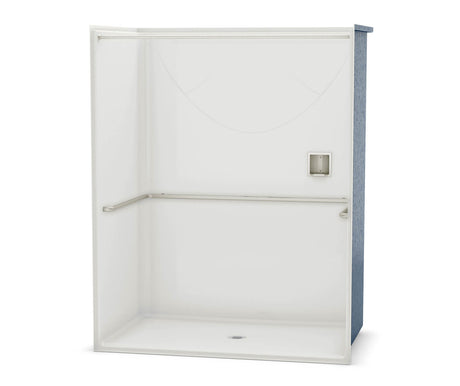 Aker OPS-6036-RS AcrylX Alcove Center Drain One-Piece Shower in White - ADA U-Bar