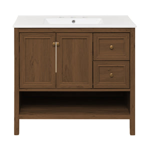 Château 36" Freestanding Bathroom Vanity in Brown Oak with 3-Hole Widespread Sink Top