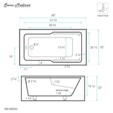 Voltaire 60" X 32" Left-Hand Drain Alcove Bathtub with Apron and Armrest