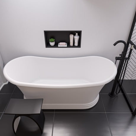 67" White Matte Pedestal Solid Surface Resin Bathtub