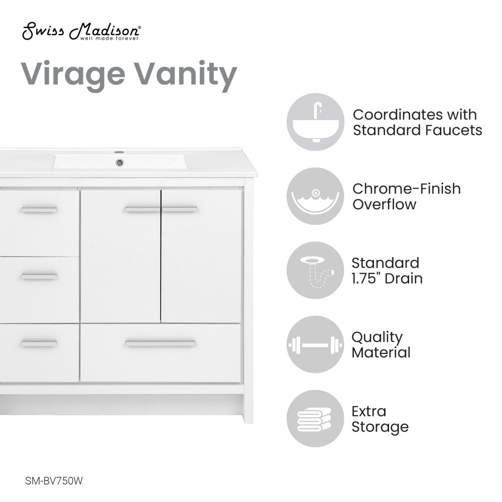 Virage 36 Freestanding, Bathroom Vanity in Glossy White