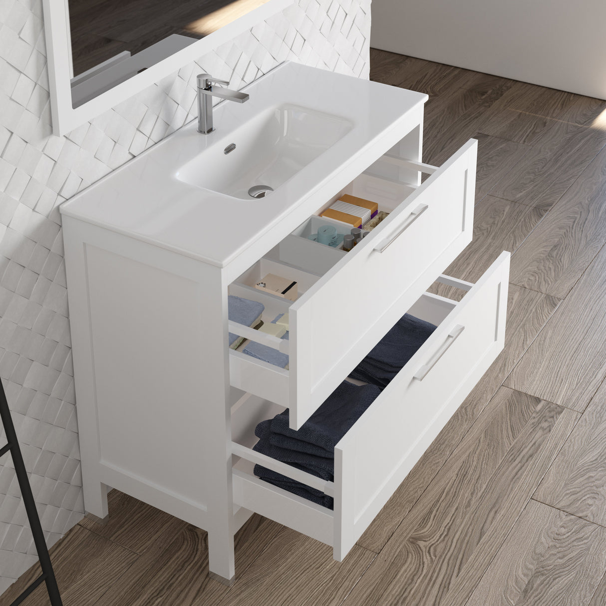 DAX Lakeside Engineered Wood and Porcelain Single Vanity with Onix Basin, 40", White DAX-LAKE014011-ONX