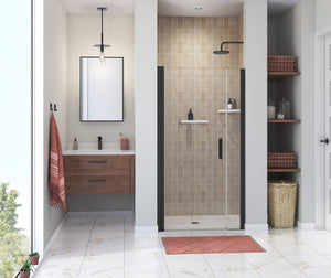 MAAX 138266-900-340-100 Manhattan 35-37 x 68 in. 6 mm Pivot Shower Door for Alcove Installation with Clear glass & Round Handle in Matte Black