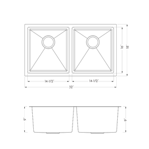 DAX Stainless Steel Double Bowl 50/ 50 Undermount Kitchen Sink, 32", Brushed Stainless Steel DAX-T3218-R10