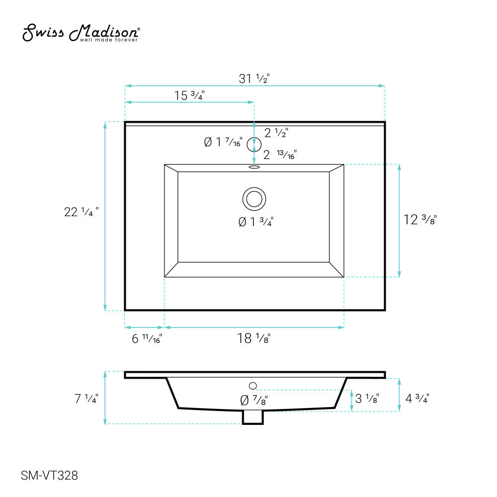 Voltaire 31 Vanity Top Sink with Single Faucet Hole