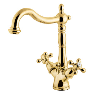 Kingston Brass KS1432AX Heritage Two-Handle Bathroom Faucet with Brass Pop-Up and Cover Plate, Polished Brass