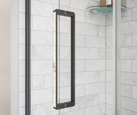 MAAX 135324-900-283-000 Uptown 56-59 x 76 in. 8 mm Sliding Shower Door for Alcove Installation with Clear glass in Dark Bronze & Beige Marble