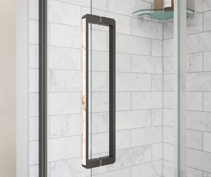 MAAX 135323-900-283-000 Uptown 44-47 x 76 in. 8 mm Sliding Shower Door for Alcove Installation with Clear glass in Dark Bronze & Beige Marble