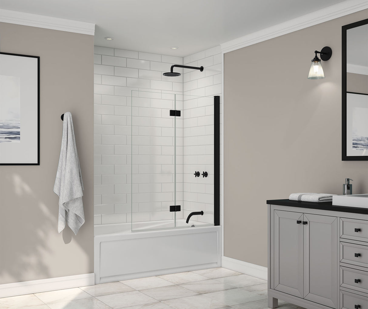 MAAX 138600-900-340-000 Axial Access 42 x 56 in. 6 mm Pivot Tub Screen for Alcove Installation with Clear glass in Matte Black