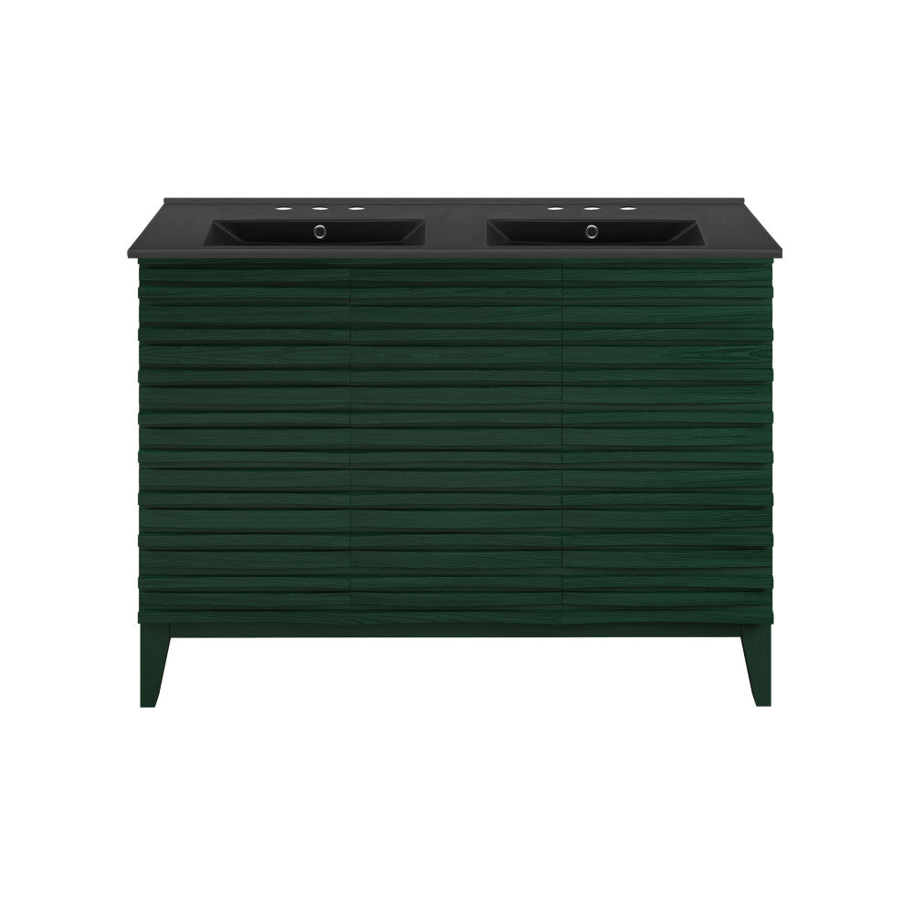 Cascade 48" Freestanding Bathroom Vanity in Green Oak with Black 3-Hole Widespread Double Basin Sink Top