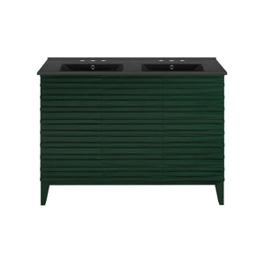 Cascade 48" Freestanding Bathroom Vanity in Green Oak with Black 3-Hole Widespread Double Basin Sink Top