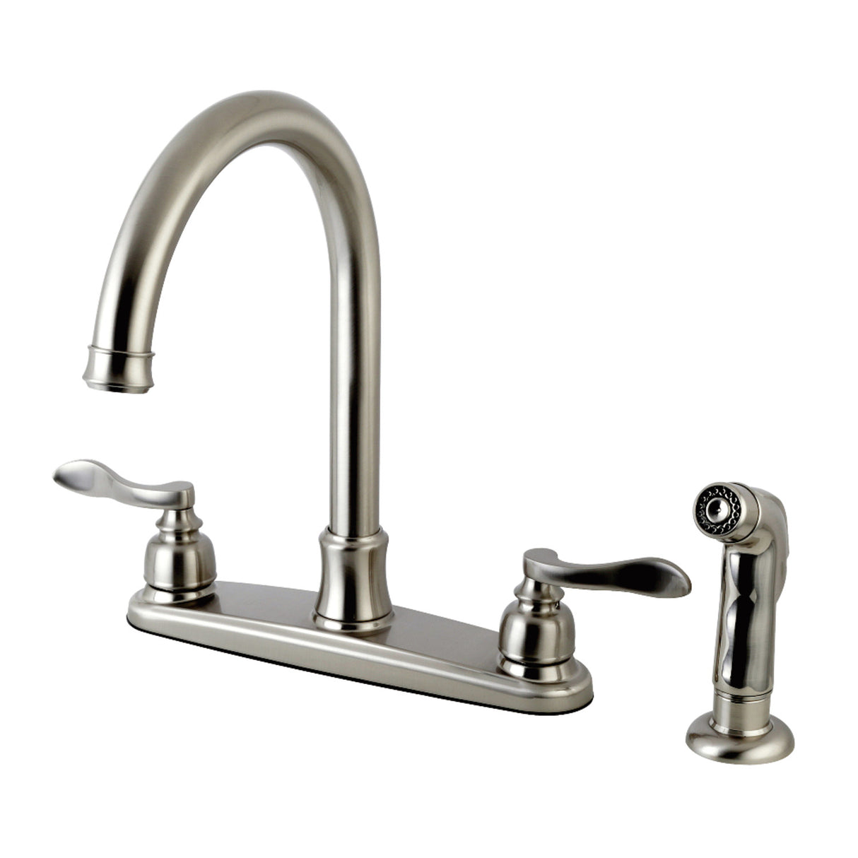 Kingston Brass FB7798NFLSP NuWave French 8-Inch Centerset Kitchen Faucet with Sprayer, Brushed Nickel