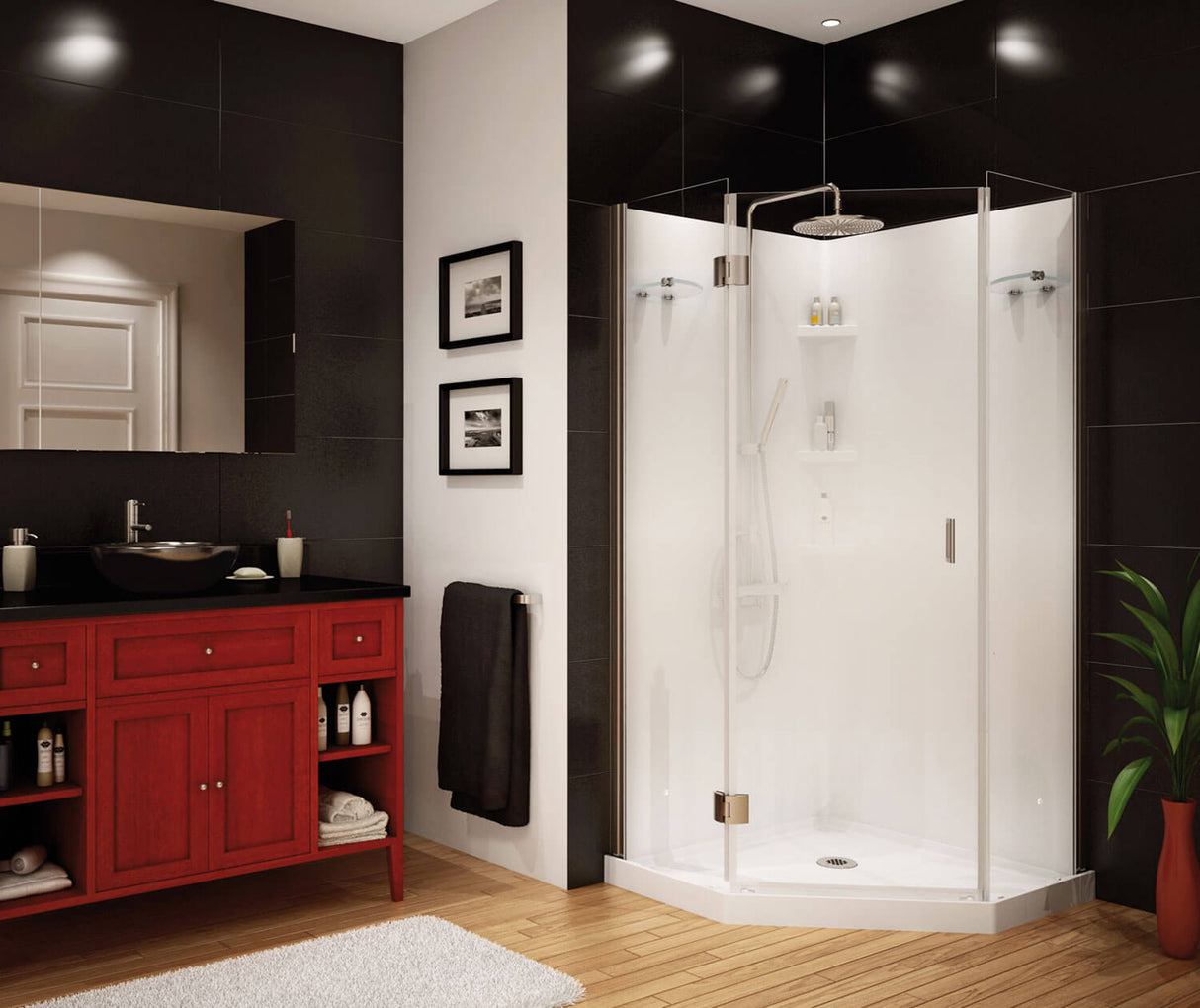 MAAX 105672-000-129-101 Daylight 36 x 36 Polystyrene Center Drain Shower Kit in White with Blur glass  in Chrome