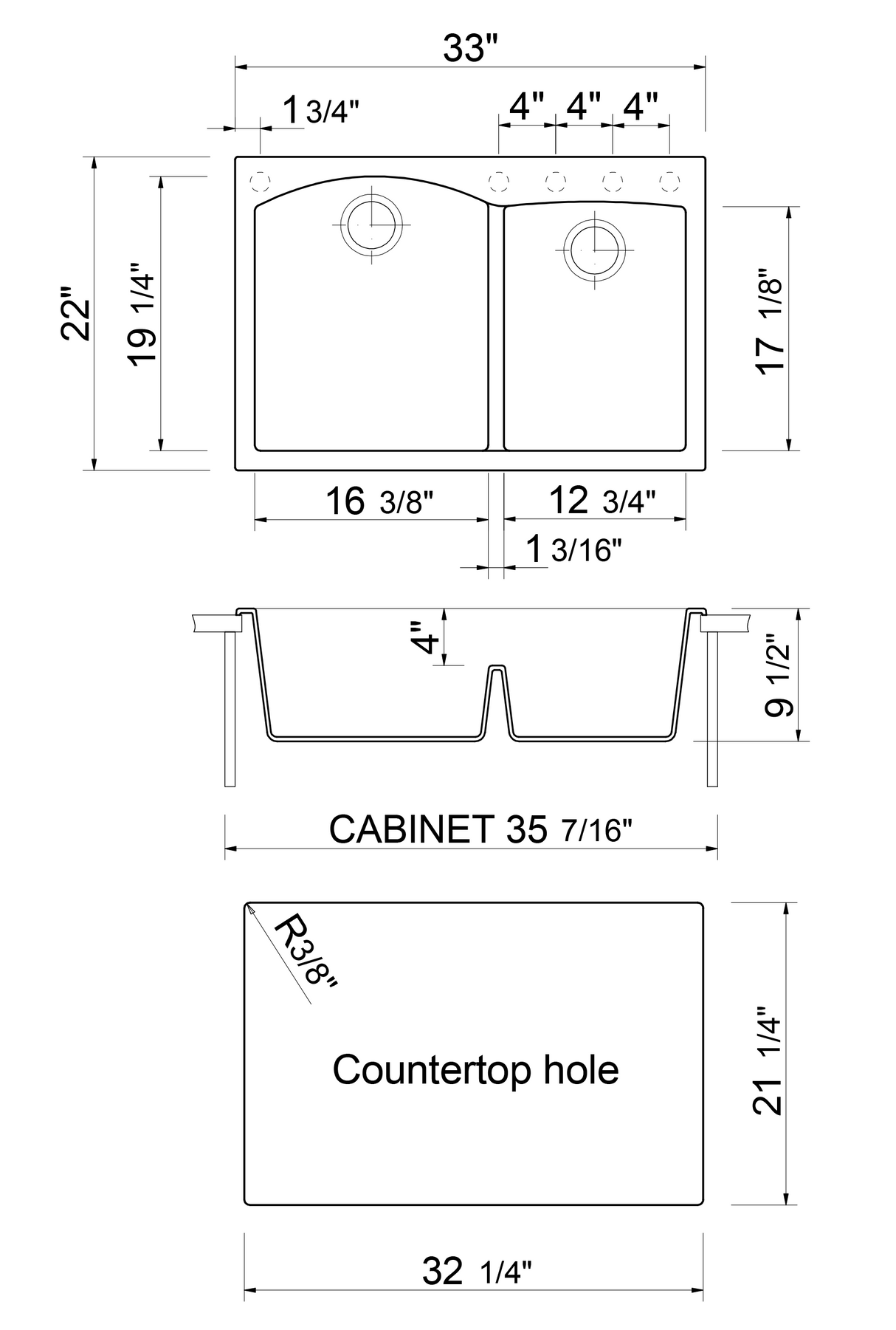 ALFI brand AB3320DI-W White 33" Double Bowl Drop In Granite Composite Kitchen Sink