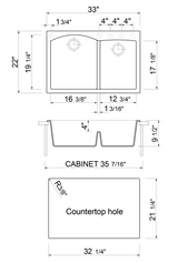 ALFI brand AB3320DI-W White 33" Double Bowl Drop In Granite Composite Kitchen Sink