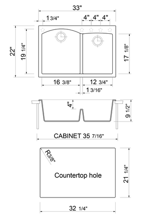 ALFI brand AB3320DI-W White 33" Double Bowl Drop In Granite Composite Kitchen Sink