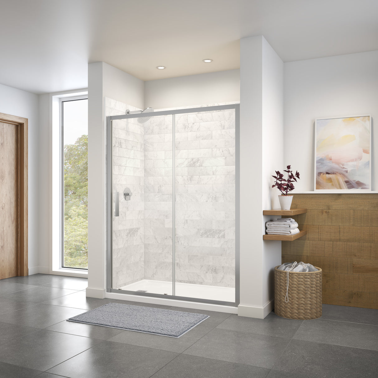 MAAX 135243-900-084-000 Connect 55 ½-57 x 72 in. 6mm Sliding Shower Door for Alcove Installation with Clear glass in Chrome