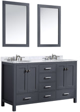 ANZZI VT-MRCT0060-GY Chateau 60 in. W x 22 in. D Bathroom Bath Vanity Set in Gray with Carrara Marble Top with White Sink