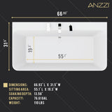 ANZZI FT-AZ114-6773CH VAULT 67 in. Acrylic Flatbottom Freestanding Bathtub in White with Deck Mount Faucet & Hand Sprayer