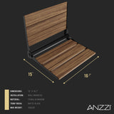 ANZZI AC-AZ203MB Saxon 17 in. Teak Wall Mounted Folding Shower Seat in Matte Black