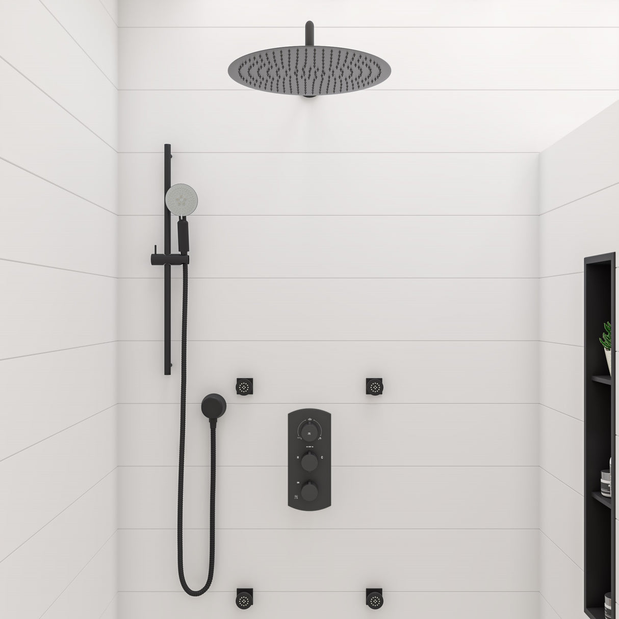Black Matte 20" Round Wall Shower Arm