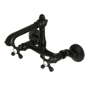 Kingston Brass English Country 6-Inch Adjustable Center Wall Mount Kitchen Faucet, Matte Black