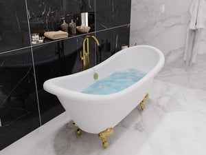 ANZZI FT-AZ132BG Falco Claw Foot 67" One Piece Acrylic Freestanding Soaking Bathtub in Glossy White with Brushed Gold Feet