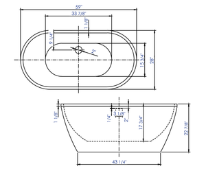 ALFI brand AB8838 59 inch White Oval Acrylic Free Standing Soaking Bathtub