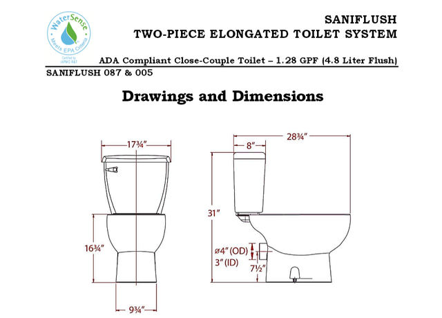 Saniflo White Elongated Complete Bowl and Tank
