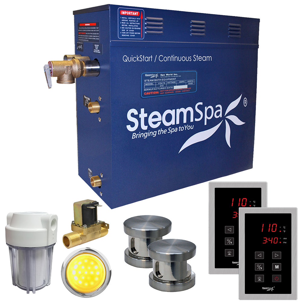 SteamSpa Royal 10.5 KW QuickStart Acu-Steam Bath Generator Package with Built-in Auto Drain in Brushed Nickel RYT1050BN-A