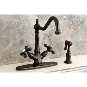 Kingston Brass KS1235AXBS Heritage Deck Mount Kitchen Faucet With Brass Sprayer, Oil Rubbed Bronze