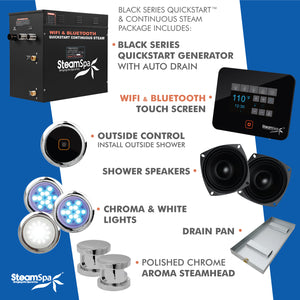 Black Series Wifi and Bluetooth 12kW QuickStart Steam Bath Generator Package in Polished Chrome BKT1200CH-A