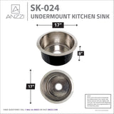 ANZZI SK-024 Rumelia Drop-in Handmade Copper 17 in. 0-Hole Single Bowl Kitchen Sink in Hammered Nickel