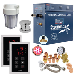 SteamSpa Executive 4.5 KW QuickStart Acu-Steam Bath Generator Package with Built-in Auto Drain and Install Kit in Gold | Steam Generator Kit with Dual Control Panel Steamhead 240V | EXT450CH-A EXT450CH-A