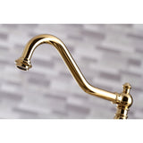 Kingston Brass KS3272PLBS Restoration 8" Bridge Kitchen Faucet with Sprayer, Polished Brass