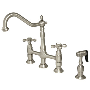Kingston Brass KS1278AXBS Heritage Bridge Kitchen Faucet with Brass Sprayer, Brushed Nickel