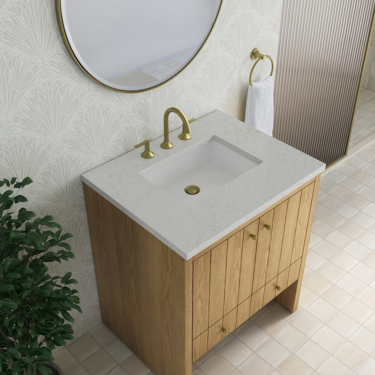 Hudson 30" Single Vanity, Light Natural Oak w/ 3 CM Lime Delight Silestone Top