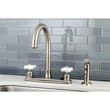 Kingston Brass FB7798PXSP Victorian 8" Centerset Kitchen Faucet with Sprayer, Brushed Nickel